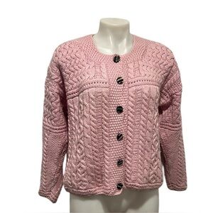 Carraig Donn pink wool cardigan sweater made in Ireland size Medium
